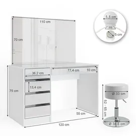 Vicco Schminktisch, Sherry, Weiß, 120 cm