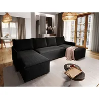 Masseno Ecksofa TRES mit Schlaffunktion U-Form, Sofa mit Bettkasten, Wohnzimmersofa, Couch, Soffa, Bettsofa, Couchgarnitur- Schwarz, POSO 135 - Schwarz