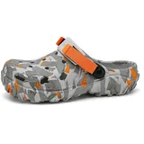 ihinzry Herren Garten Clogs Grafik Pantoletten Clog Leichte Atmungsaktive Weiche Gummischuhe Slip On Wasser Strand Pool Sandalen für Männer Outdoor Hausschuhe mit verstellbarem Riemen Grau & Orange 47 - 47 EU