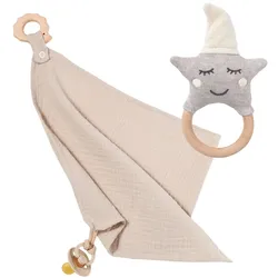 nordic coast company Schnullertuch Beige Rassel Natur Baby Geschenk +