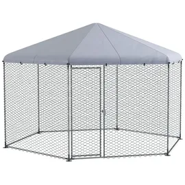 PawHut Freilaufgehege Hühnerstall 400 x 346 x 263 cm aus Stahl, mit Abdeckung, - Silber