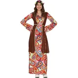 Fiestas Guirca Kostüm, Hippie 70er Jahre Damen Outfit mit Kleid und Weste braun 38 - 40 (M)