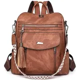 Puwuzixi Rucksack für Damen, modisch, wasserdicht, diebstahlsicher, leicht, PU-Rucksack, Tasche, Reisen, Mehrzweck, wandelbar, lässig, Schultertasche, Damen-Rucksack, Handtasche (braun)