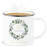 Emaille Becher Blechbecher - Tassen - Zur Hochzeit mit Namen | Liebespaar | Liebe | Verlobung | Heirat | Pärchen | Ehe | Eheleute | Verliebt - 300 ml - Weiß Silber - hochzeitstag tasse