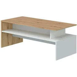 Dmora Couchtisch Vail, Couchtisch, Couchtisch, Niedriger Tisch, 100x50h43 cm, Eichenknoten und glänzendes Weiß