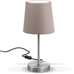 B.K.LICHT Tischleuchte, grau (taupe), H:30,8cm Ø:10cm, Lampen, LED Nachttischlampe mit Schalter E14 IP20 Stoff taupe matt-nickel, Nachttischleuchte