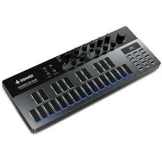 Donner Synthesizer Analoger Bass-Synthesizer und Sequenzer Essential B1, intuitiver Benutzeroberfläche,128 Musterspeicher schwarz