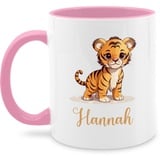 Tasse Tassen 325ml - Tiger mit Namen - Zootiere Tiermotiv - 325 ml - Rosa - personalisierte tigermotiv name tiger, personalisieren motiv geschenke und