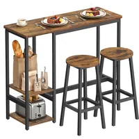 VASAGLE Bartisch mit 2 Barstühlen, Esszimmermöbel-Set, Essgruppe, mit Aufbewahrungsregal, für Wohnzimmer, Küche, Metallrahmen, einfache Montage, vintagebraun-schwarz