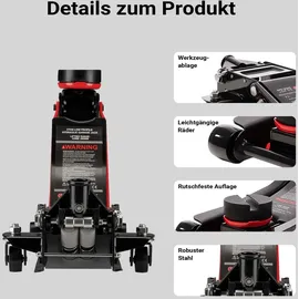 Wiltec Rangierwagenheber Stahl 85-500 mm schwarz fahrbar