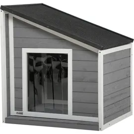 PawHut Hundehütte wetterfestes Hundehaus 71 x 58 x 53/77 cm Holz Grau