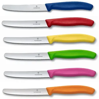 Victorinox 6 Stück Tafelmesser - Küchenmesser - Brötchenmesser Swiss Classic mit Wellenschliff - Swiss Made - MultiColor