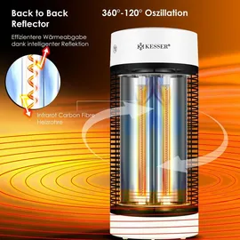 Kesser KESSER® Standheizstrahler Infrarotheizung, Heizstrahler Energieeffiziente Heizung Innenraum mit 360° Oszillation, Infrarotheizung Standgerät, Elektroheizung mit IP55, Terrassen-Heizstrahler