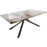DeLife Esstisch Edge 200x100 Keramik Minas Melange Weiß-Beige Kreuzgestell Rechteck Edelstahl