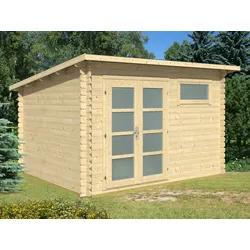 TENE Kaubandus Gartenhaus "Nevada" 28 mm Wandstärke, unbehandelt, 355x294 cm, mit Doppeltür + Fenster