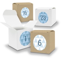 Adventskalender zum Füllen 24x Würfel 6,5cm gemischt WEISS BRAUN + Sticker V06 Z26 - Weiß