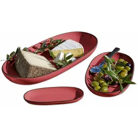 Loberon Servierplatte 3er Set Biarré, Verschiedene Größen, Handgetöpfert, Mediterraner Charakter, Spülmaschinenfest, Geschirr, Tischaccessoires, Steinzeug, rot