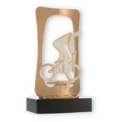 Pokal Zamakfigur Frame Radfahrer gold-weiß auf schwarzem Holzsockel 23,5cm
