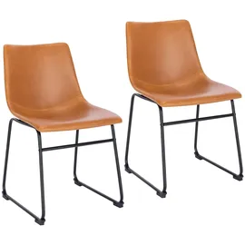 Svita Harry 2er Set Esszimmerstühle Metallbeine Kufengestell Kunstleder Cognac
