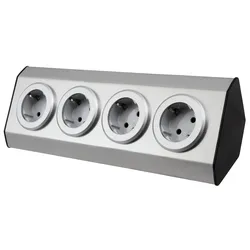 Aufbau Steckdosenblock Premium, 4-fach Schutzkontakt, Edelstahl silber