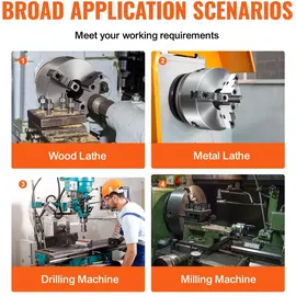 Vevor Drehbankfutter K11-250 250mm Dreibackenfutter HT300-Material 3 Backenfutter Spannbereich 6–250mm 3-Backen, 20Cr, ≥53HRC φ80mm Bohrung Spannfutter Drechselbank Selbstzentrierend