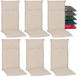 Beo Barcelona Hochlehner Gartenstuhl-Auflagen 6er Set | Wasserabweisend | Made in EU | Hochlehner-Auflagen UV-beständig, fleckenabweisend und waschbar | Atmungsaktive Stuhl-Auflagen in Beige