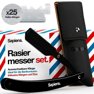 Sapiens Rasiermesser Herren – Bart Rasierer mit Wechselklinge inkl. 25 Klingen & Etui – Profi Rasiermesser aus Edelstahl für präzise Rasur & Konturen