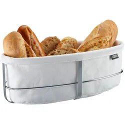 Brotkorb GEFU "BRUNCH oval", weiß, B:15cm H:11,5cm L:33,5cm, Edelstahl, Baumwolle, Lebensmittelaufbewahrungsbehälter, perfekt für Brot & Brötchen