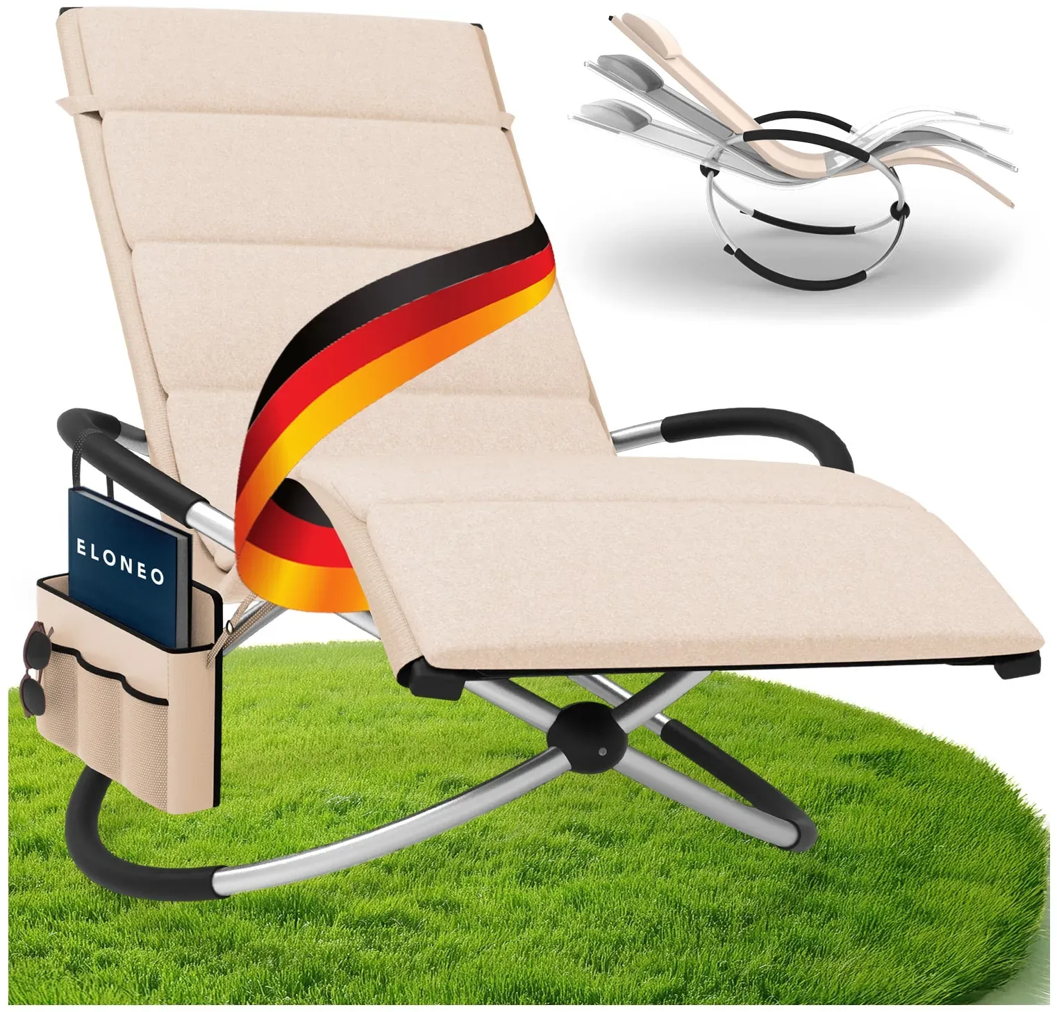 Relax-Schaukelliege inkl. Seitentasche Creme + Auflage Creme