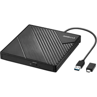 Amicool Externes DVD Laufwerk Extern USB 3.0 USB C CD Laufwerk für Laptop Desktop PC MacBook Externer DVD Brenner Windows 7/8.1/10/11 Linux Mac OS CD/DVD Player Tragbar +/-RW ROM Optisches Drive