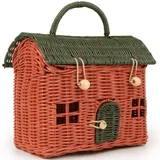 KOLWOVEN Rattan-Aufbewahrungskorb mit Deckel – Maus in einer Box – kleines Puppenhaus – dekorativer handgewebter Regal-Organizer – niedliches handgefertigtes Geschenk, Dekoration, Kunstwerk,