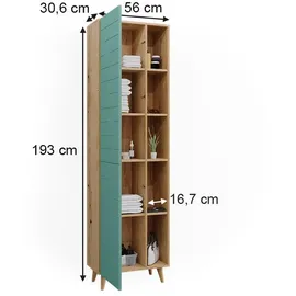 Vicco Badezimmerschrank, Rudi 56 x 193 cm, mit Türen, und offenen Fächern