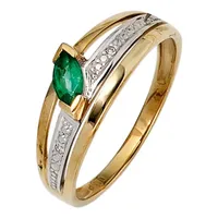JOBO Diamantring, 585 Gold bicolor mit 2 Diamanten und Smaragd gelb|goldfarben 62