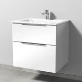 Glas-Waschtisch-Set mit Waschtischunterschrank „3way“ 60 × 48,7 × 58,2 cm in Weiß (glanz), mit Hahnlochbohrung