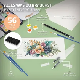 ECD Germany Aquarellfarben Set 48 Farben in Tragbarer Box, Vollaquarell Palette