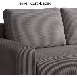m-punkt Eckcouch Cord 2-Sitzer Grau