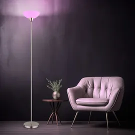 GLOBO Stehleuchte nickel matt, Deckenfluter Glasschirm opal, Stehlampe Wohnzimmerleuchte, Metall, Fernbedienung dimmbar, RGB LED 8,5w 806lm wamrweiß, Dxh 28x180 cm