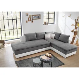 luma-home Ecksofa-Dauerschläfer, Weiß, Hellgrau, & Couches, Wohnlandschaften, Ecksofas