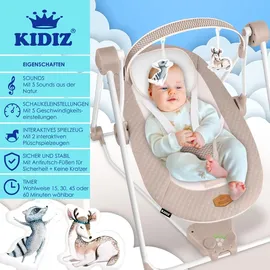 Kidiz KIDIZ® Babywippe Babyschaukel mit 5 Geschwindigkeitseinstellungen zusammenklappbarer Baby Wippe Schaukel Babyhochstuhl mit Spielbogen Spielzeugen 5 beruhigende Naturgeräusche neugeborene