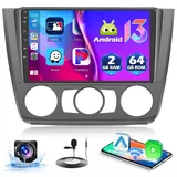 [2+64G] Autoradio Android 13 für for BMW Serie 1 E87 E81 E82 E88 2004-2012, 9 Zoll Touch Display Autoradio mit Bildschirm Carplay Android Auto GPS Navi WiFi BT RDS Rückfahrkamera