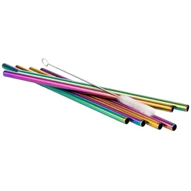 Buddy's Buddy ́s Bar", bunt, B:0,8cm H:21,5cm L:0,8cm T:0,8cm Ø:0,8cm, Edelstahl, Küchenhelfer-Sets, wiederverwendbar, 6 Strohhalme + Reinigungsbürste, Regenbogen-Look