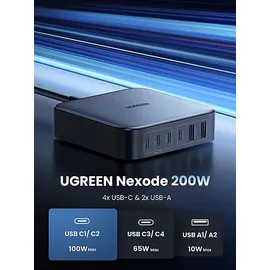 UGREEN GaN 200W (6-Port) Desktop Charger Universal, Dark Gray