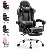 sweetcrispy Gaming-Stuhl, Computer-Gaming-Stuhl mit Fußstütze, verstellbarer Ergonomischer Bürostuhl,Kunstleder, geeignet für Büros,Arbeitszimmer, Spielzi...