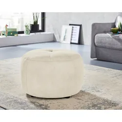 Hocker INOSIGN "Lounis", weiß, H:44cm T:63cm, Chenille (100% Polyester), Struktur (100% Polyester), Soft clean (98% Polyester 2% Polyamid), Hocker, Rundhocker in 2 Größen,, "Soft clean" für leichte Reinigung mit Wasser