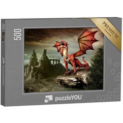 puzzleYOU Puzzle Fantasielandschaft mit Drachen und Burgruinen, 500 Puzzleteile, puzzleYOU-Kollektionen Drache, Tiere aus Fantasy & Urzeit
