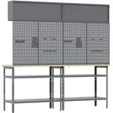 vidaXL, Werkbank + Arbeitsbock, Nicole 200 cm workbench (2 shelves) +pegboard +wall cabinet with gas-lift door (55 cm, 200 cm)