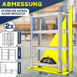 Masko Lagerregal 4 Ablagen Metall 80 cm x 160 cm x 40 cm silber
