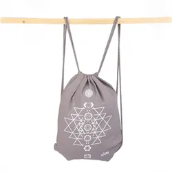 Turnbeutel GymBag YANTRA CHAKRAS, grau mit weißem Print, 100% Baumwolle EINHEITSGRÖSSE