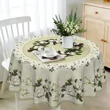 Tischdecke Rund 150 cm Wetterfest Abwaschbar - Polyester Magnolia Floral Muster - Outdoor Tischdecke für Garten Küche Esszimmer Balkon - für 4-6 Personen - Wasserdicht & Langanhaltend