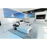 Sofa Dreams Ecksofa Ledersofa Bellagio L Form Leder Sofa Ledercouch, Couch, mit LED, wahlweise mit Bettfunktion als Schlafsofa, Designersofa schwarz|weiß